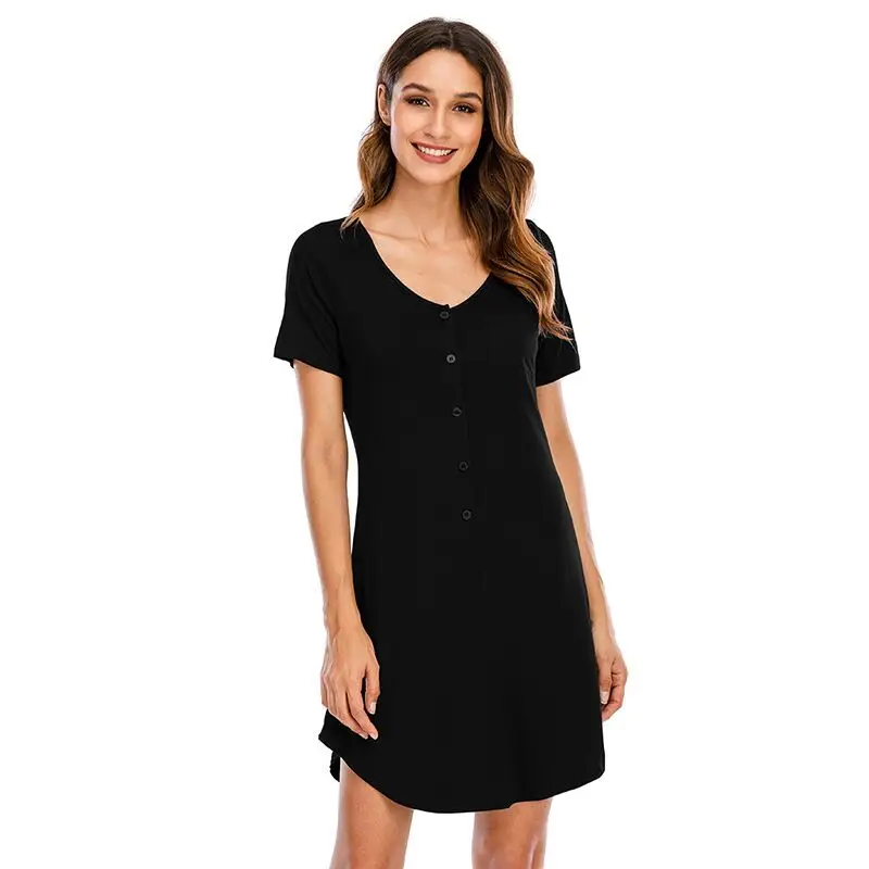 

Leisure Elastic Home wear Sleepdress Women Short Sleeve Nightdress Ladies Breathable Loose Nightgown Female Plus size