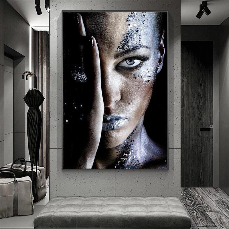 

African Black Woman Canvas Paintings On the Wall Art Posters And Prints Makeup Woman Art Cover Face Wall Pictures Home Decor