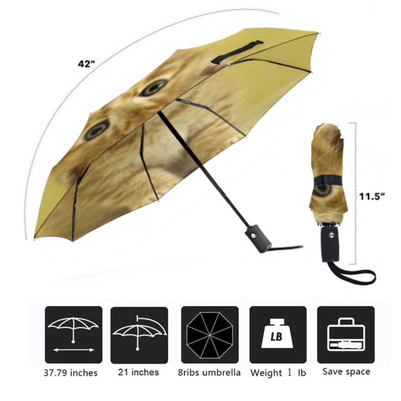 Автоматический зонт с принтом милого кота Быстросохнущий складной женский от