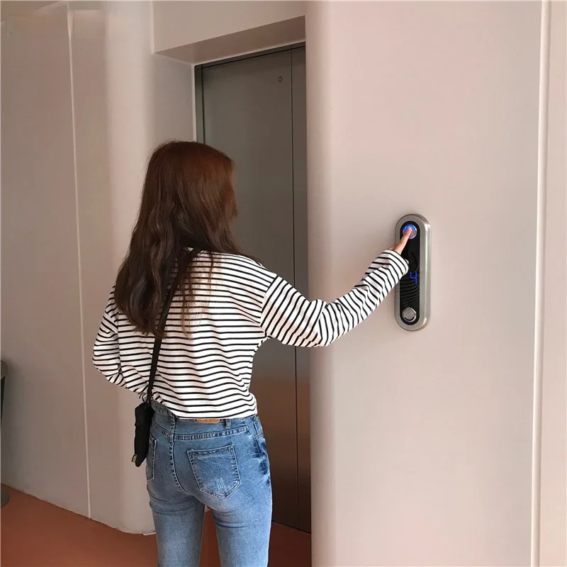 

T-shirts Women Retro Striped Long Sleeve Tops Leisure Simple Students All-match T Shirt Soft Warm Korean Womens Autumn Fashion