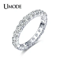 umode new white gold color 3mm 0 1 carat round cz crystal wedding eternity rings bands for women jewelry anel hot gifts aur0279