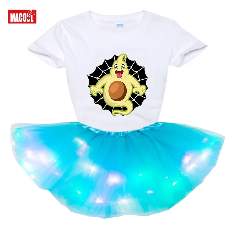Halloween Costumes Dresses Girls Sets 2020 Summer Princess Cartoon Short Sleeve T Shirt + Dress 2pcs Children Clothing Dresses