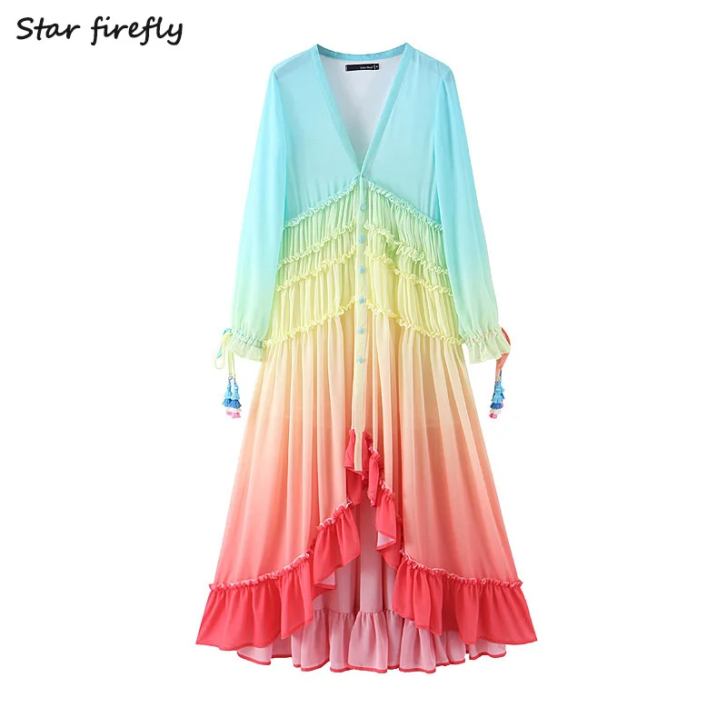 Женское шифоновое платье Star firefly повседневное Свободное с v образным вырезом и