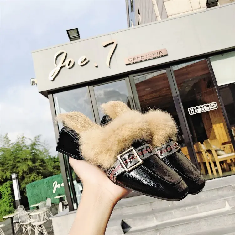 

Women's Slides On Mules Loafers Flats Shoes Slides Slippers Woman Mules Flip Flops dropshipping 2020 New Fleeces with fur 35-39