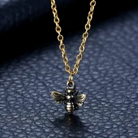 cute compact bee pendant necklace classic simple insect long chain jewelry gift for women girl fashion charm choker