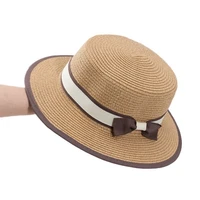 new summer womens boater beach hat wide side female casual panama hat lady classic flat bowknot straw sun hat women fedora