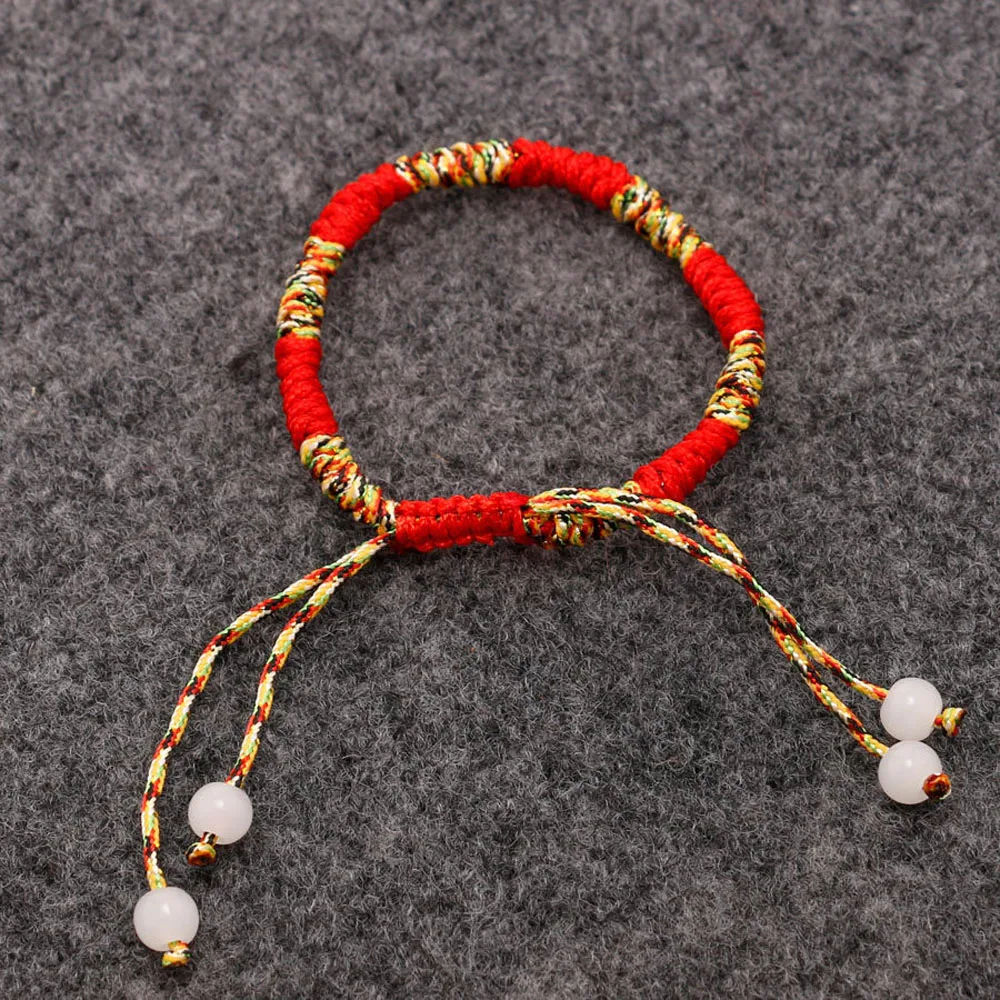 Счастливый тканый браслет цветной веревочный плетеный красочный красный ручной