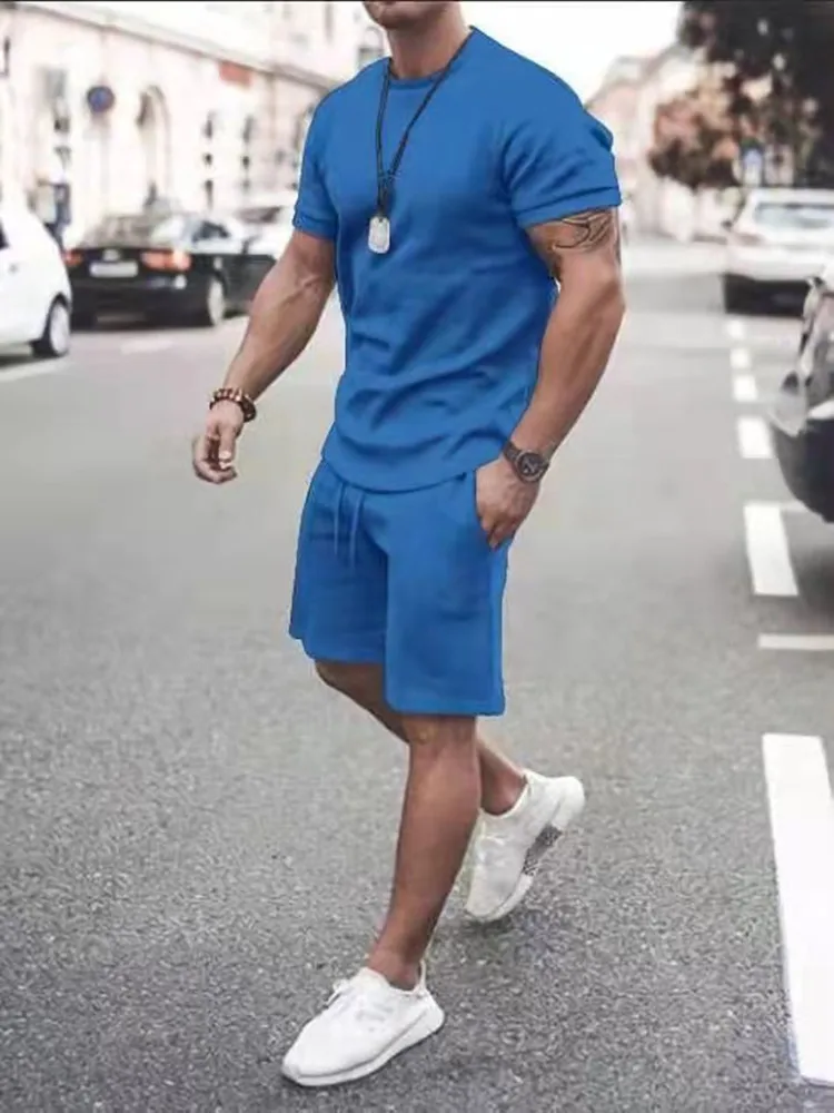 

New Style Men's All Cotton Casual Short-Sleeved Shirt T-Shirt Exercise Shorts 2-Piece Summer 2021Men Fashion Suit Jog Sportswear