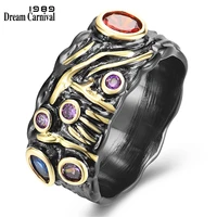 dreamcarnival1989 new baroque band rings women fashion stakable color zirconia wedding engagement party jewelry female wa11911