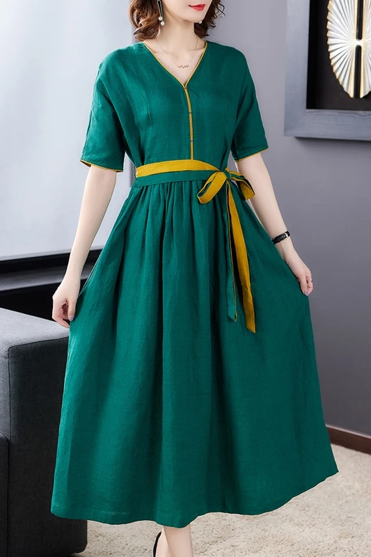 

COIGARSAM 3XL Plus Size National Wind Women Long dress New Summer Vintage Dresses 8102