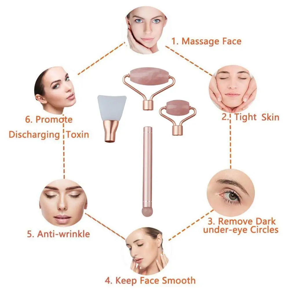 

Natural Rose Quartz Jade Roller Set Real Jade Gouache Massager Scraper Sha Roller Face Gua Jade Massage Massager Board A8R9