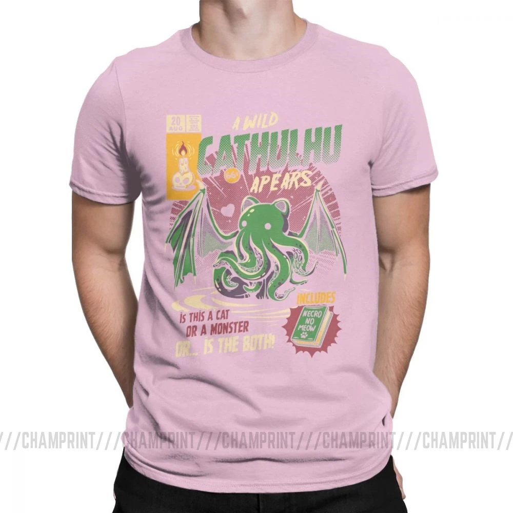 A Wild Cthulhu, футболки для мужчин, чистый хлопок, Повседневная футболка, кот, монстр, череп, Мультяшные топы, Милые Забавные футболки, Новое поступление - Цвет: Розовый