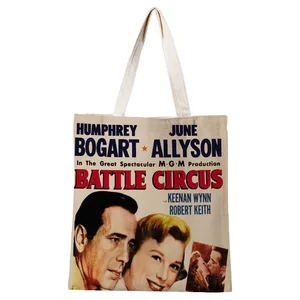 Дамские сумочки, Холщовая Сумка-тоут Humphrey boгарт, хлопчатобумажные тканевые сумки для покупок на плечо для женщин, экологичные складные многоразовые сумки для покупок