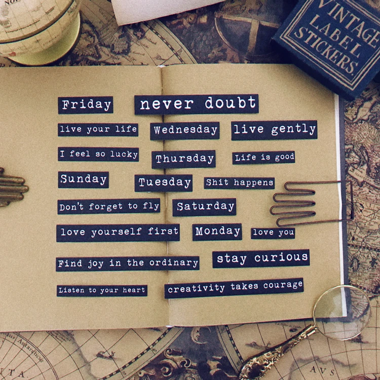 

20Pcs/Pack Vintage Black Words Letters Sticker DIY Craft Scrapbooking Album Junk Journal Planner Decorative Stickers