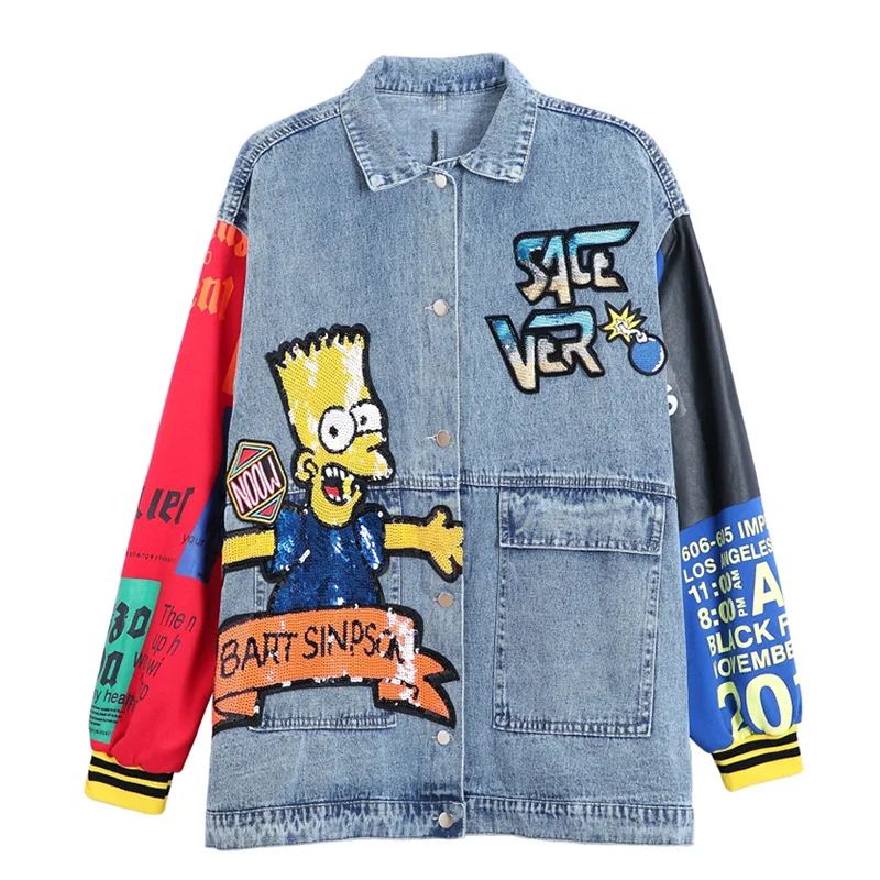 2021 Демисезонные женские джинсовые куртки с блестками | Женская одежда