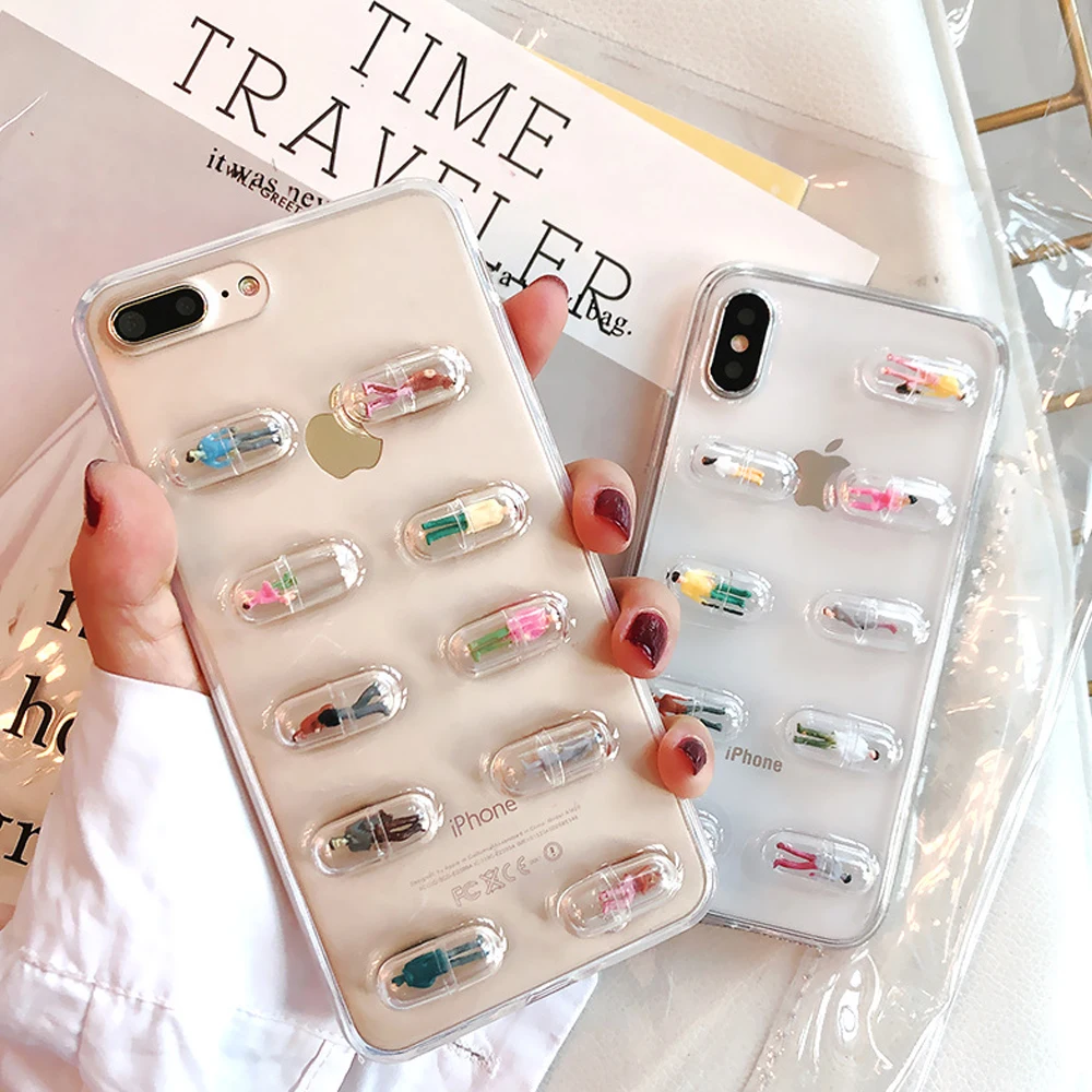 Прозрачные холодные пилюли Мягкий ТПУ 3D чехол для iPhone X XS 11 Pro Max Мультфильм
