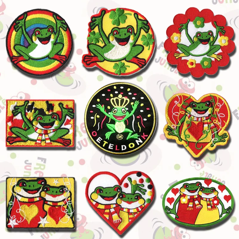 

Prajna Oeteldonk Emblem Full Embroidered Frog Carnival for Netherland Iron on Patches for Clothes Cute Patches Applique Decor