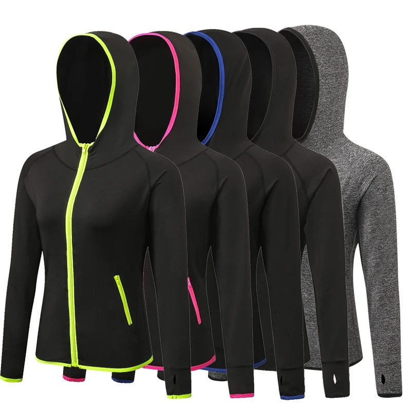 Женская спортивная куртка для бега с отверстиями большого пальца толстовка на