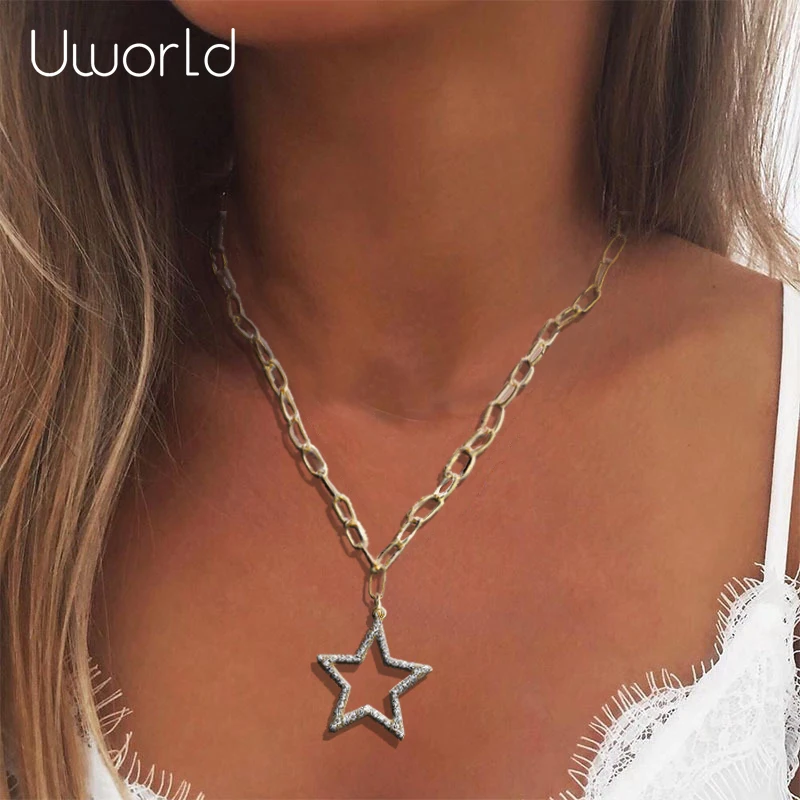 Женское Ожерелье с пентаграммой элегантное эстетическое ожерелье кристаллами в