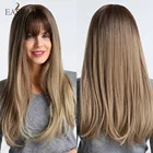 EASIHAIR длинные прямые синтетические парики темно-коричневый и средний коричневый Омбре натуральные волосы парики с челкой женский парик термостойкие