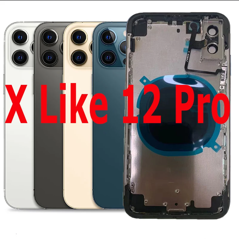 

DIY для iPhone X как задний корпус 12 Pro, превратите телефон X в 12 Pro, замена корпуса с кабелем для вспышки и бесплатным чехлом