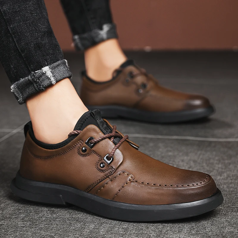 

Men's genuine Leather Casual Shoes lace up Moccasins Men Flats Brand Spring autumn New Fashion Men Sneakers Shoes