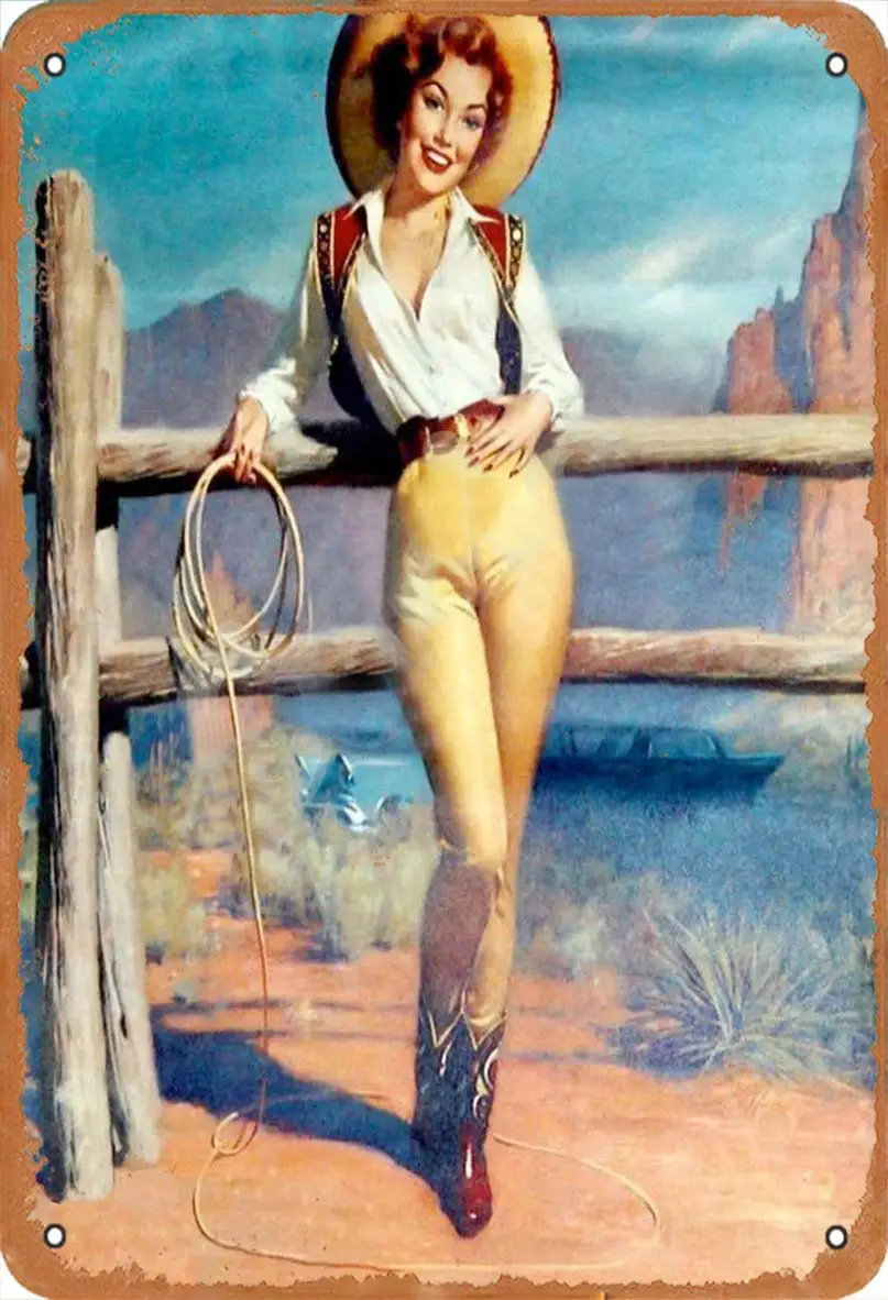 

Cowgirl Western Cowboy Series Poster Chic Art Prints Retro Metal Tin Sign Vintage Aluminum Sign for Home Coffee Wall Decor