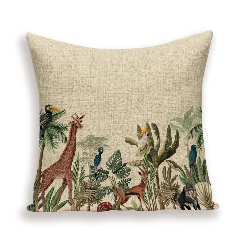 Чехол для диванной подушки с тропическими растениями чехол в джунглях Льняные