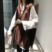 women sweater vest 3xl solid v neck loose knitted sleeveless sweaters female simple elegant office ladies ulzzang chic