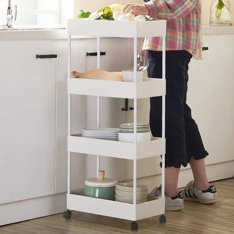 

4 Tier Slim Storage Cart Mobile Shelving Unit Organizer Slide Out Storage Rolling Utility Cart Rack for Kitchen Bathroom HWC