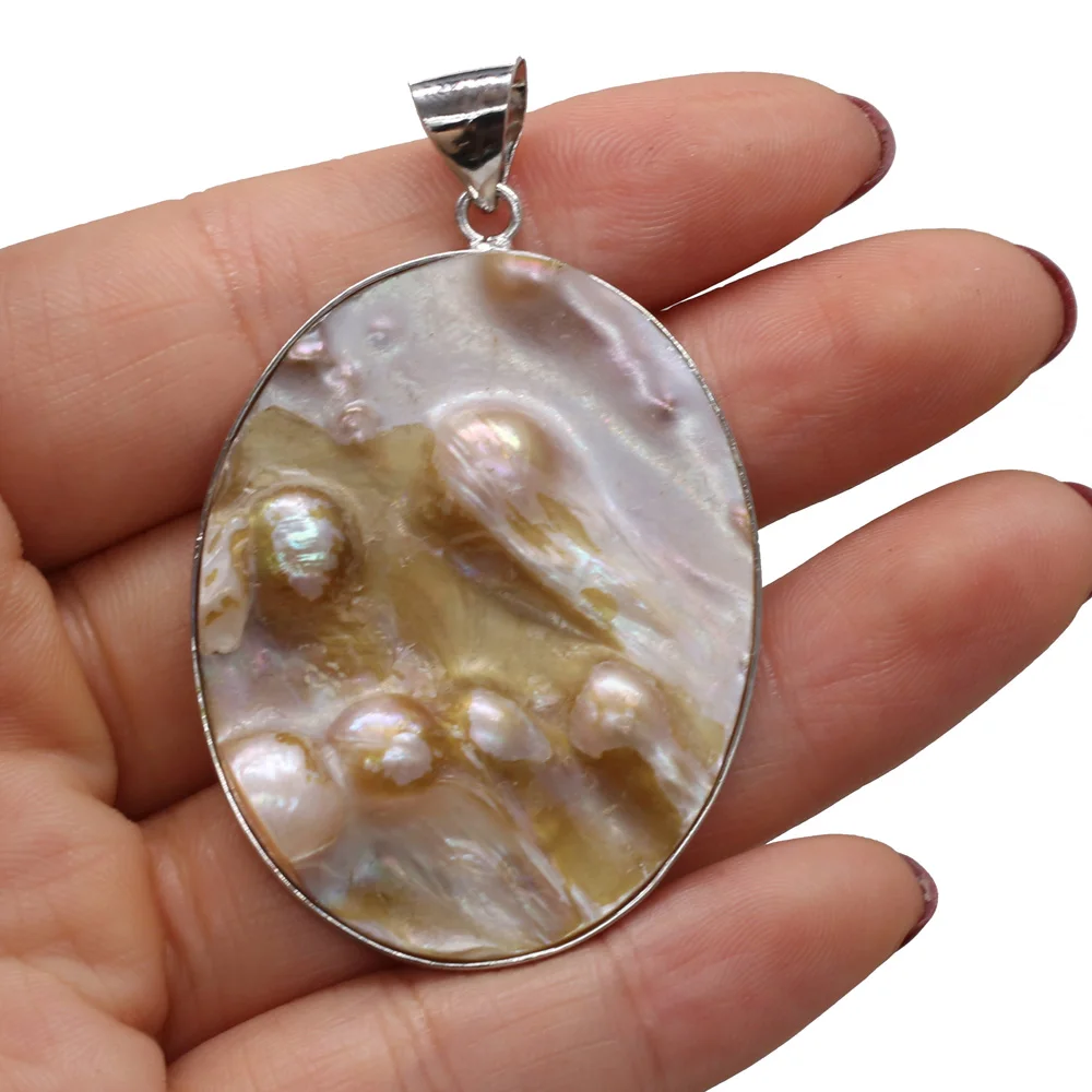 

Natural Shell Pendant Oval shape White Mother of Pearl With pearls Exquisite charms For jewelry making DIY Necklace accessories