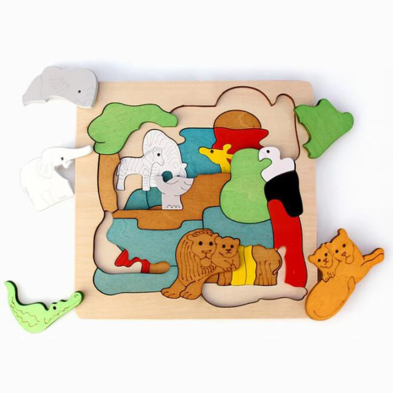 

Kids Toy Wood Puzzle Wooden 3D Puzzle Jigsaw for Children Baby Cartoon Animal World Puzzles Educational Toys Mini Size 17.5*17.5