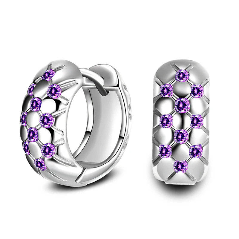 

New Fashion Exquisite Zirconia Hoop Earrings Purple Crystal Stud Small Huggies Elegant Earring Piercing Jewelry For Women Gifts