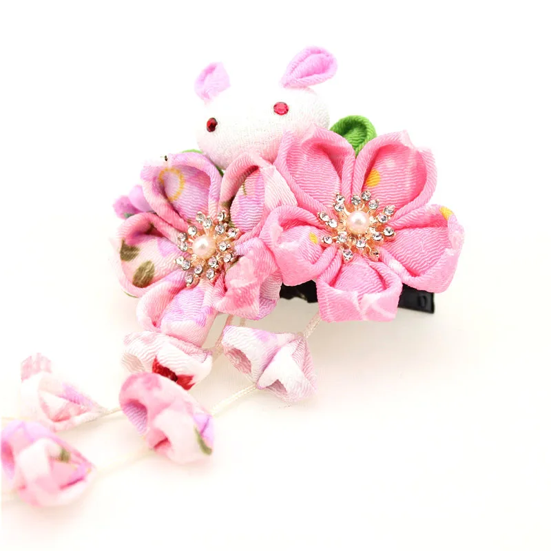 Ручная работа Sakura Kanzashi заколки-крабы для волос орнамент Кристалл японский стиль аксессуары для кимоно Выпускной Свадебная церемония HW023