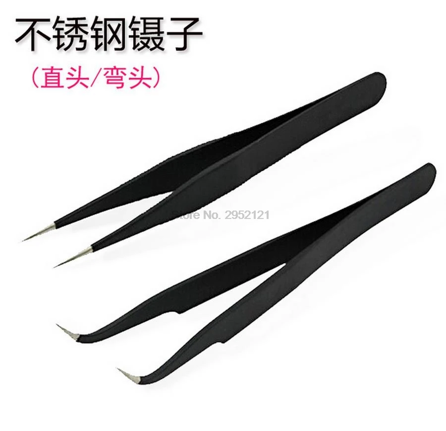 Dhl ИЛИ ems 200 шт. черные изогнутые прямые пинцеты для ресниц щипцы со стразами и