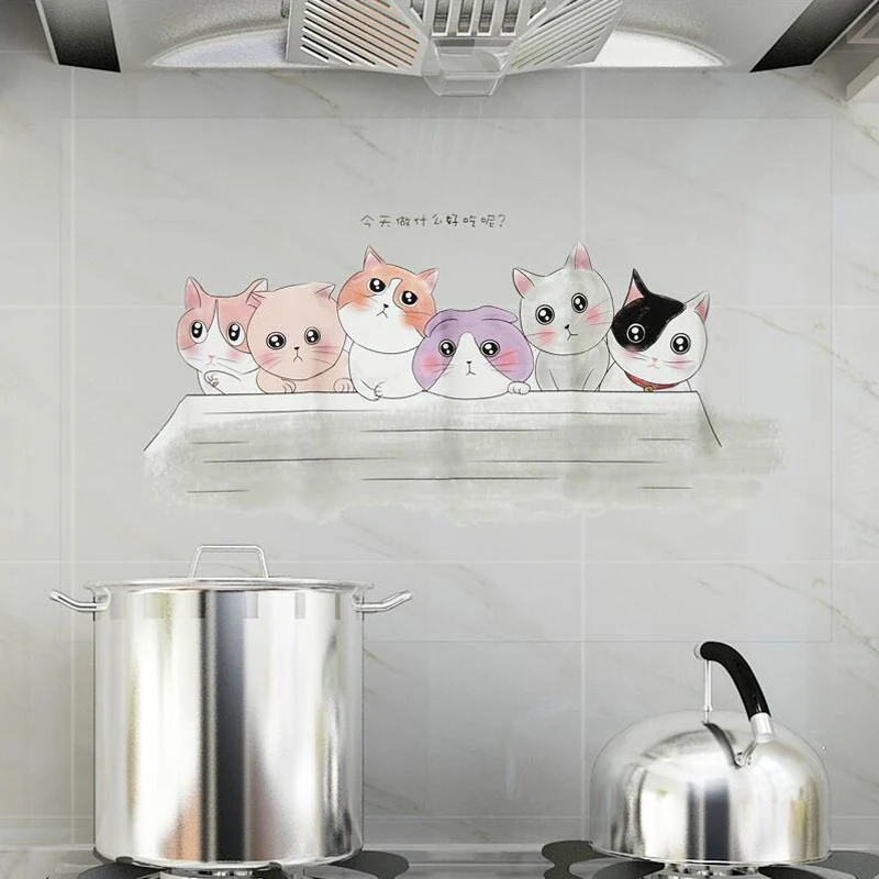 60*90cm Waterproof Anti-oil Stain Aluminum Foil Sticker Kitchen Cabinet Cute Pattern Wall Paper Home Decor | Дом и сад
