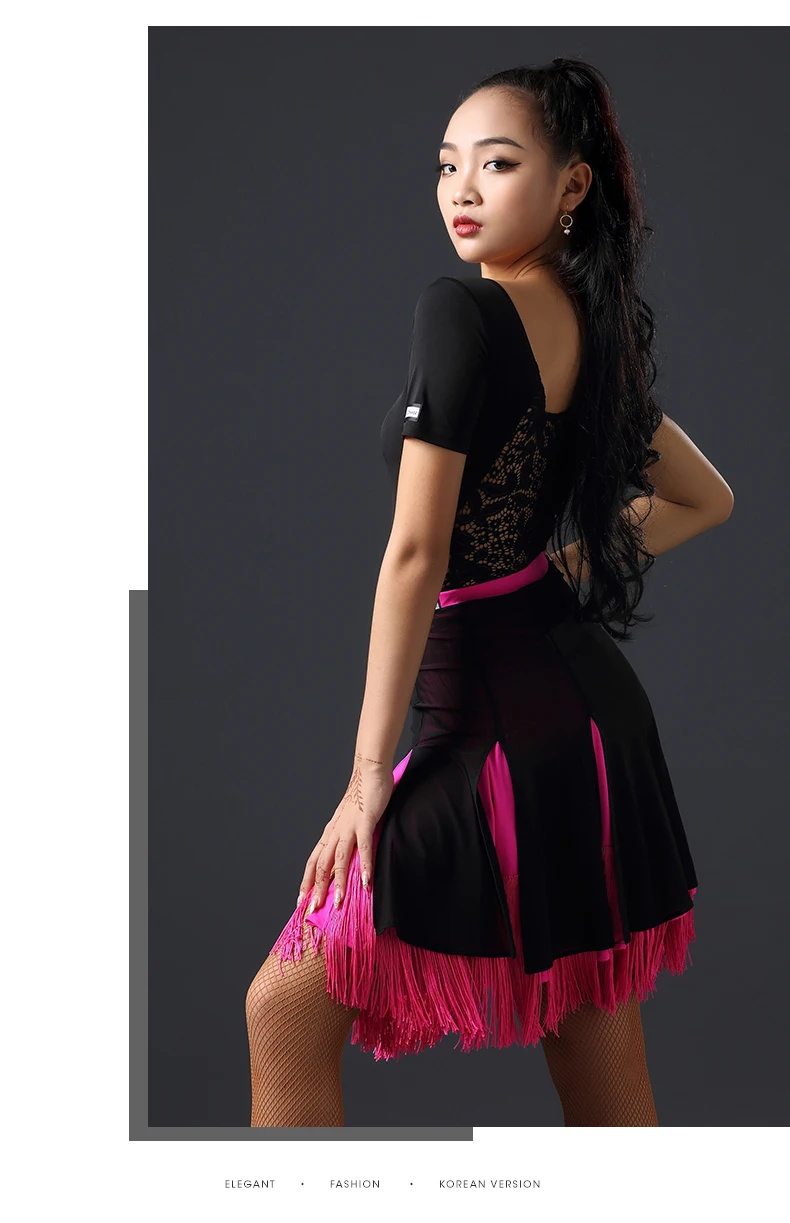 Professional Latin Dance Skirt Half-Length Dance Clothes New Split Tassel Hit Color Half Skirt Adult Exercise Clothes DWY2119