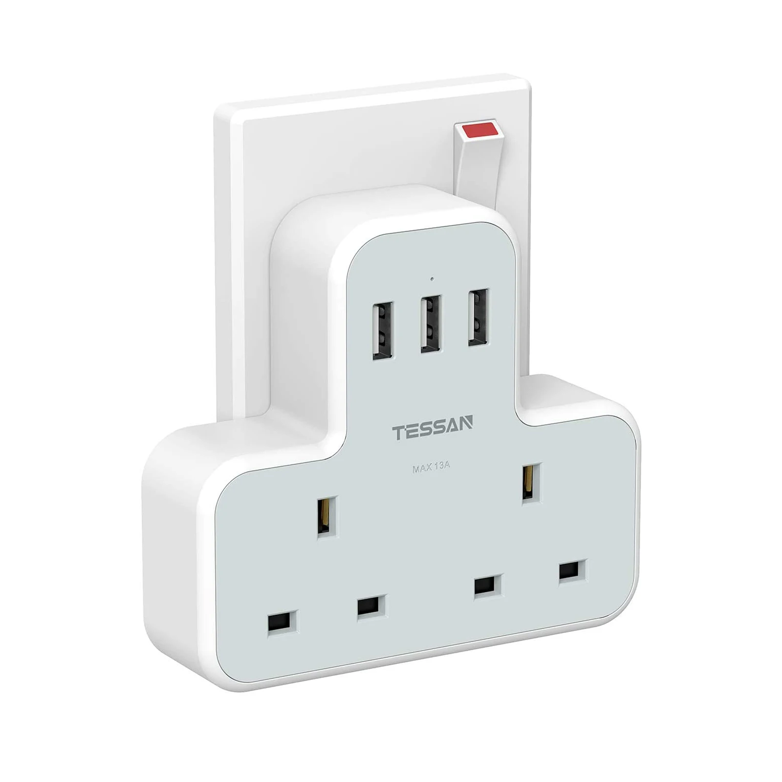

TESSAN Double Plug Adaptor with 3 USB Ports, 2 AC Outlets Extension Multi Sockets Wall Charger Adapter for Home, Office, Kitchen