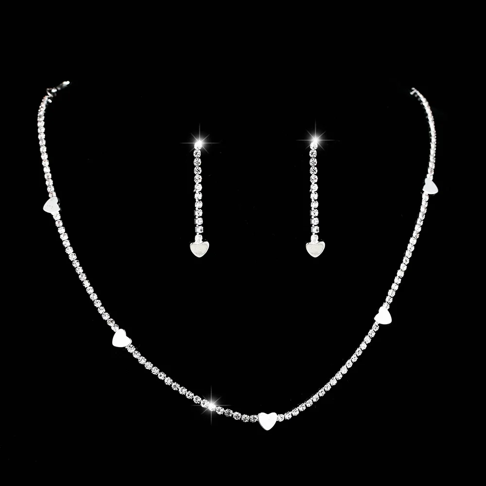 Серебряный тон хрустальное сердце Форма комплект ювелирных изделий колье
