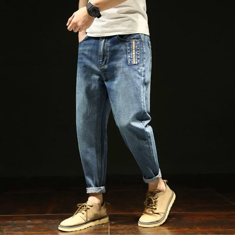 

Spring/Summer Harlan Cropped Pants Men's Thin Loose Jeans Large Size Pants Trend Straight Cropped Men's Pants