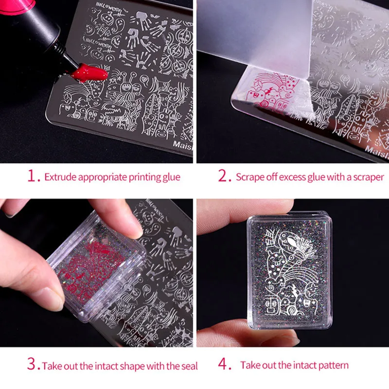 1Set Holographic Transparent Jelly Silicone Nail Stamper With Scraper Manicure Stamp Template Tools Stamper For Stamping Kits