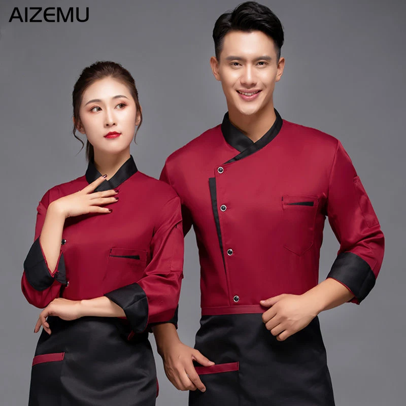 Man Western Restaurant Chef Jacket Long short Sleeve Woman Cafe Kitchen Work Wear Bakery Cooking Tops Fast Food Chef Uniform