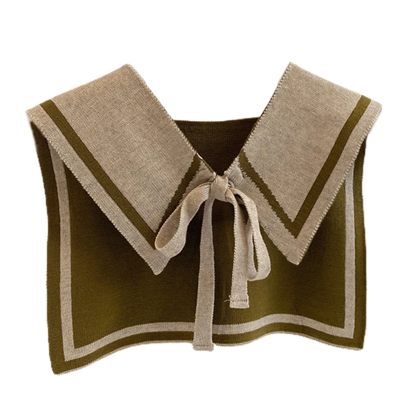 Женская зимняя вязаная шаль накидка контрастных цветов с ложным воротником