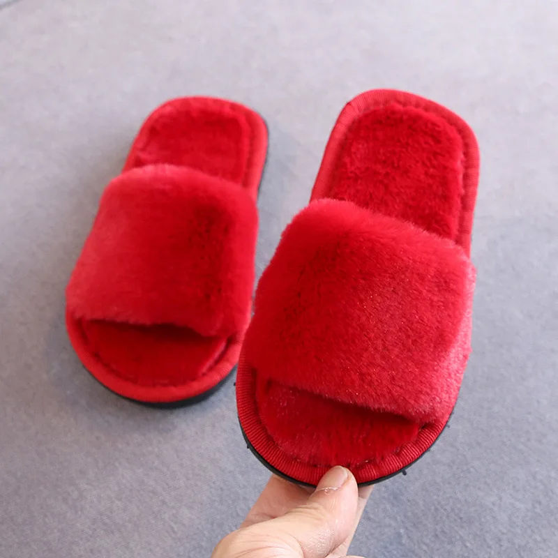 2019 Новые однотонные мягкие бархатные Тапочки кораллового цвета для детей зимняя