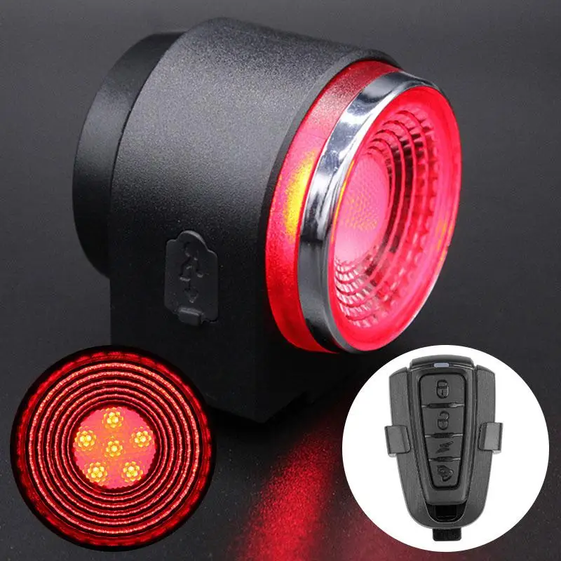 

Rechargeable Rear Bicycle Light Brake Bike Tail Lamp Wireless Remote Control Cycling Taillight Anti-theft Burglar Alarm Bell
