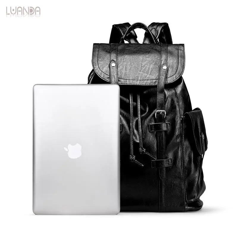 Мужской кожаный рюкзак многофункциональные черные школьные сумки дорожные