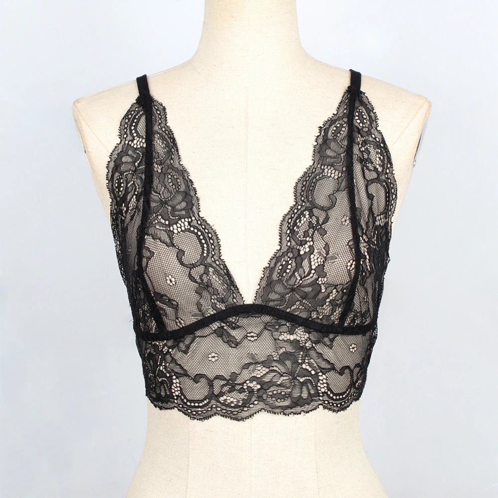 

Sexy Summer Women Solid Color See-through Lace Bra V Neck Camisole Bralette Top Ladies Crop Top Night Club Women Bra
