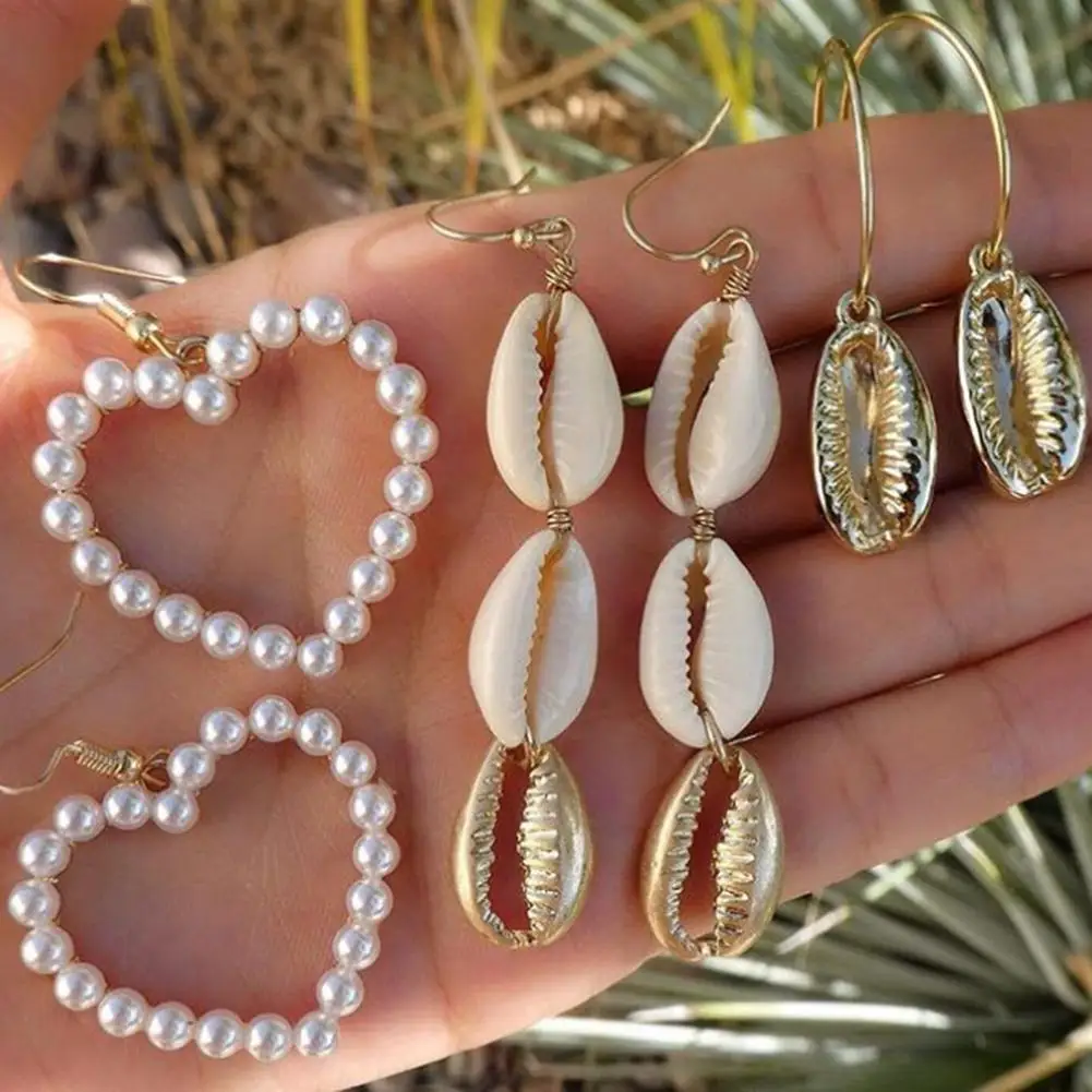 3 пар/компл. Модные женские Каури с искусственным жемчугом в форме сердца