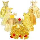 Платье принцессы VOGUEON Красавица и Чудовище для маленьких девочек, косплей, костюм Белль, детские костюмы с бантом, фантастические платья для девочек на Хэллоуин