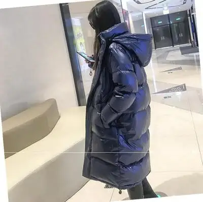 blue No fur collar Женские зимние пуховики с воротником из меха енота,, Длинные куртки, модная яркая с капюшоном, парка, пуховик, женская верхняя одежда, теплая - Цвет: blue No fur collar